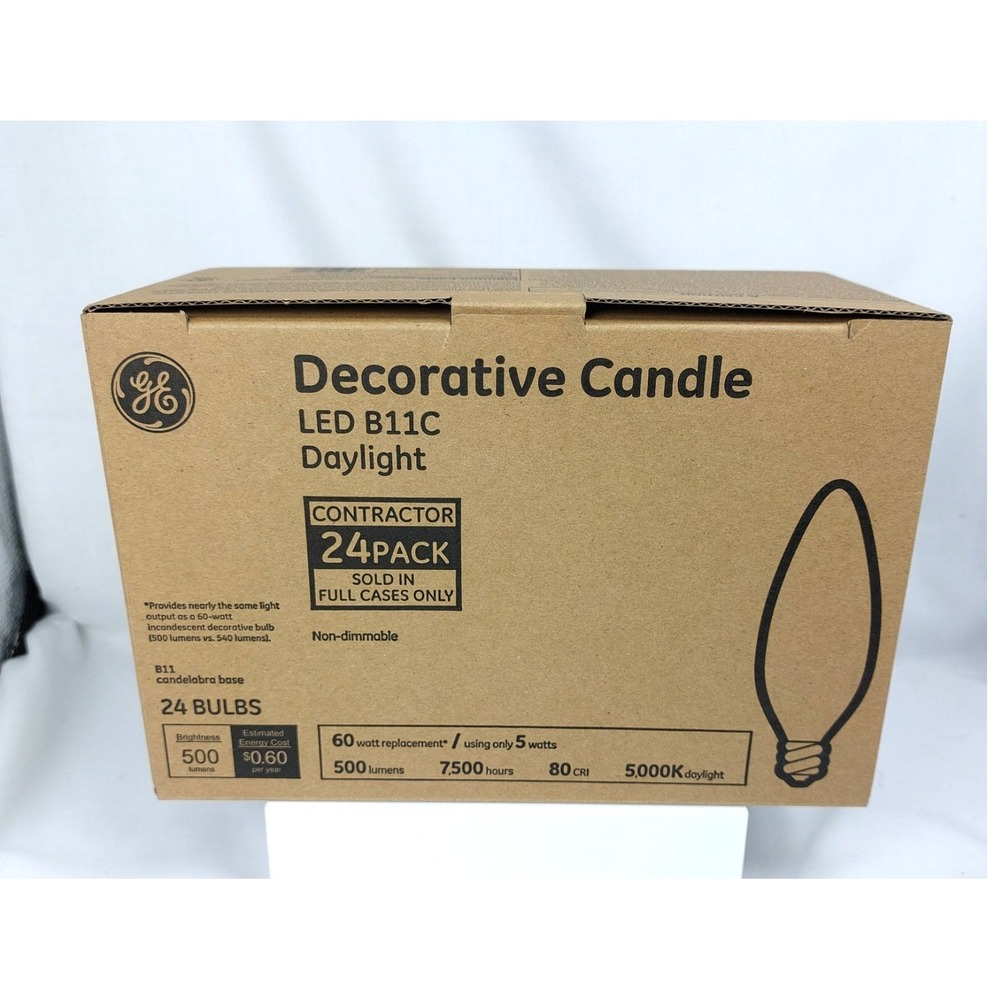 24 Pack GE Daylight LED B11C Candelabra Base Bulbs 60W EQ Non Dim Tested New